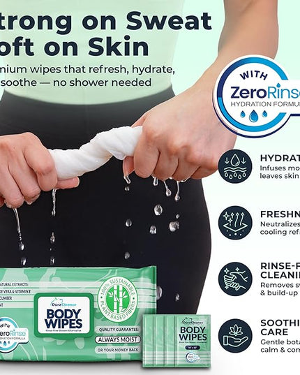 Body Wipes for Women, Extra Moist No Rinse Bathing Sheets 4pk, 200 XL Shower Cloths + 16 Deodorizing Bath Wipes -10 x 11.5" Travel Size Essentials,Toiletries for Womens Hygiene & Post Workout Cleanup