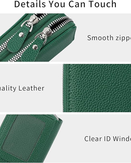 RNIEGA Credit Card Holder Wallet RFID Blocking Leather Small Wallet for Women Double Zipper Wallet with ID Window