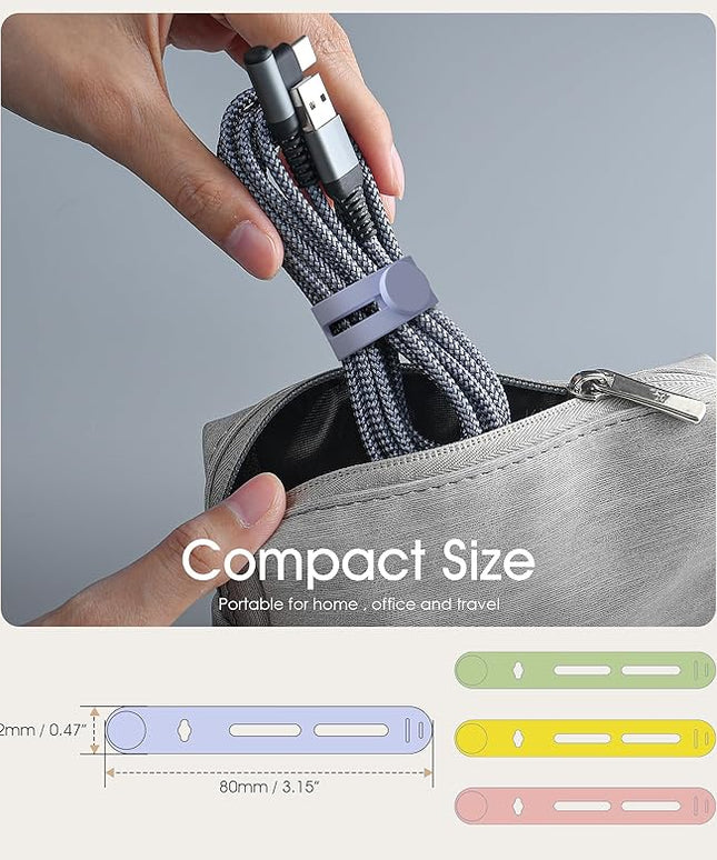 40Pcs Nearockle Reusable Cable Ties, Adjustable Silicone Cord Organizer Small Zip Ties for Charging Cords Earphone Computer Wire, Office Desk Cable Management Travel Accessories(4 Colors)
