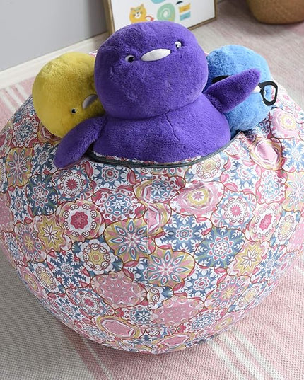 YuppieLife Kids Storage Bean Bag Cover（No Filling） Toy Organizer|Carrying Handle Sofa|Available for Kids and Teenager|Cuddle Chair|Machine Washable and Durable（27“,Pink Flowers）