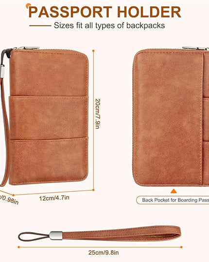Family Passport Holder Wallet with Zipper, RFID Blocking Travel Document Organizer, PU Leather Passport Wallet for Women Men, Passport Cover Travel Wallet for Boarding Pass, ID, Money, Tickets