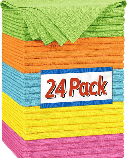FIXSMITH Shop Towels, Microfiber Cleaning Cloth Bulk, 24 Pack Microfiber Towels for Cars, All-Purpose Absorbent Cleaning Rags, Dust Cloth for Automotive, Mechanic, Garage, Bar, 11.5 x 11.5 inch