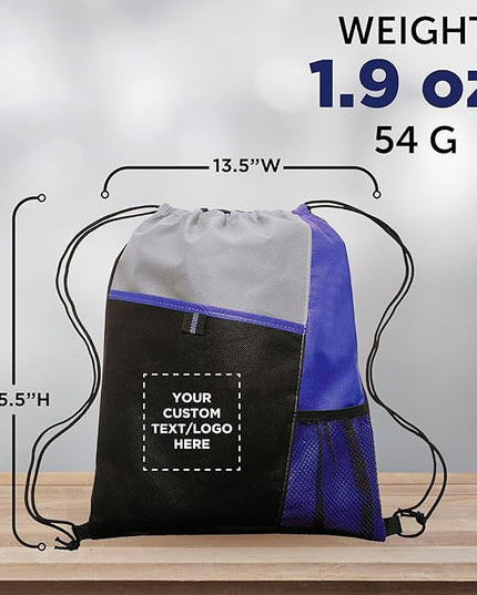 DISCOUNT PROMOS Custom Non-Woven Drawstring Backpacks Set of 10/50/100, Personalized Bulk Pack