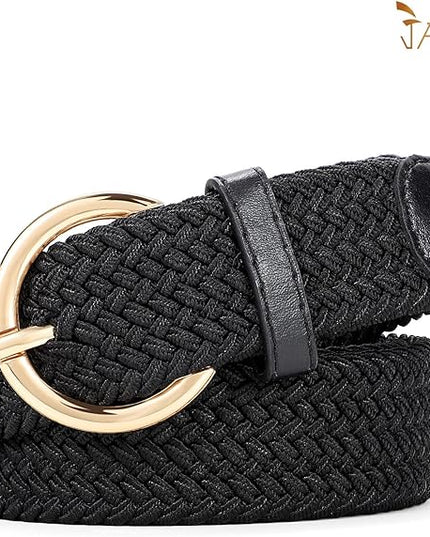 JASGOOD Women Men Braided Woven Elastic Stretch Belt Golf Canvas Casual Belt for Jeans Pants