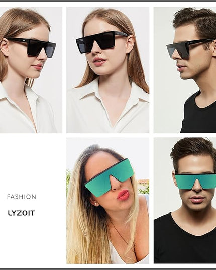 LYZOIT Square Oversized Sunglasses for Women Men Big Flat Top Fashion Shield Large UV Protection Rimless Shades