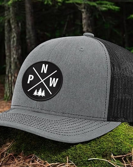 Pacific Northwest Baseball Snapback Trucker Hats with Leather Patch for Men and Women PNW Gifts Outdoor Camping Hiking Cap