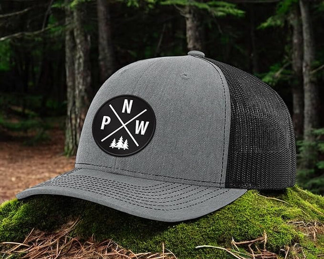 Pacific Northwest Baseball Snapback Trucker Hats with Leather Patch for Men and Women PNW Gifts Outdoor Camping Hiking Cap