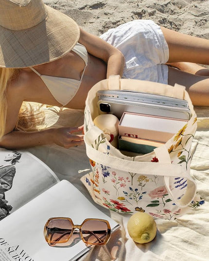 Aesthetic Canvas Tote Bag - Reusable Shoulder Tote Bag for Women Lady Casual Vacation, Shopping, Work, Gym