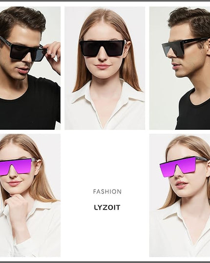 LYZOIT Square Oversized Sunglasses for Women Men Big Flat Top Fashion Shield Large UV Protection Rimless Shades