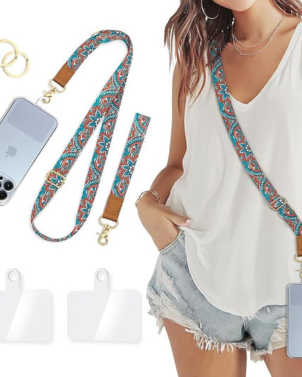 Phone Lanyard Crossbody Wrist Strap, Boho Bohemain Cell Phone Lanyards for Around the Neck Wristlet Shoulder, Adjustable Strap for Car Keys Keychain Wallet ID Badge