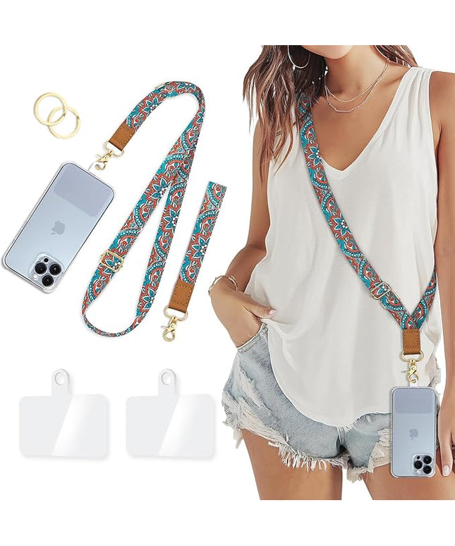 Phone Lanyard Crossbody Wrist Strap, Boho Bohemain Cell Phone Lanyards for Around the Neck Wristlet Shoulder, Adjustable Strap for Car Keys Keychain Wallet ID Badge