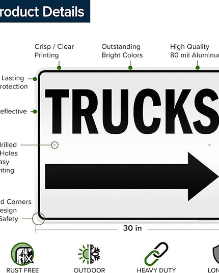 Trucks Right Sign, 24x30 Inches, 3M EGP Reflective .080 Aluminum, Fade Resistant, Made in USA by My Sign Center