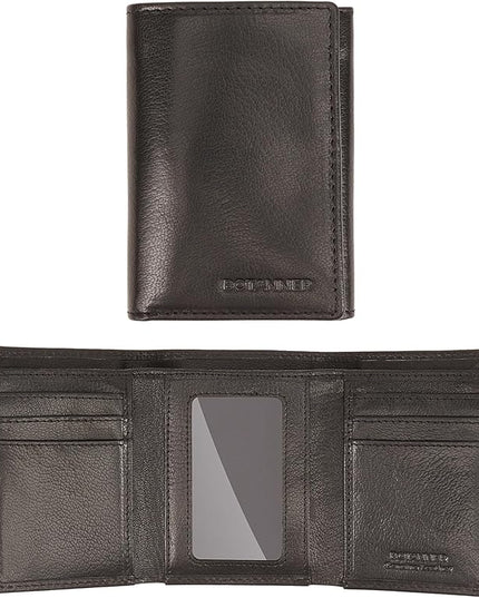 BOTANNER Genuine Leather Mens Trifold Wallet RFID Blocking 6 Credit Card Slots 1 ID Window Section for Bills 2 Hidden Pockets | Ink Black