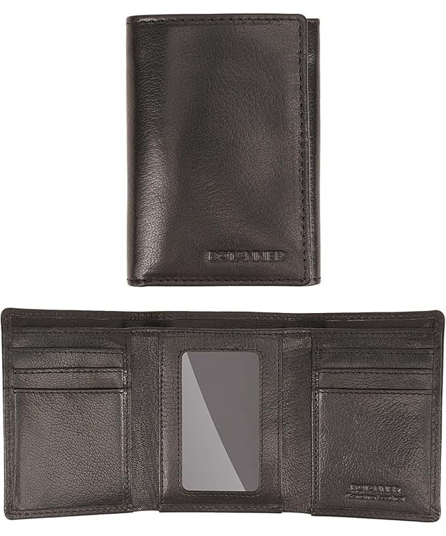 BOTANNER Genuine Leather Mens Trifold Wallet RFID Blocking 6 Credit Card Slots 1 ID Window Section for Bills 2 Hidden Pockets | Ink Black