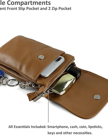 befen Genuine Leather Small Crossbody Bags for Women Cell Phone Bag Cross Body Purses,Silver Zipper