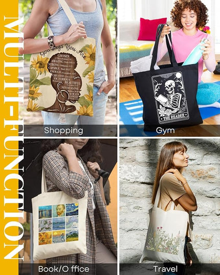 AUSVKAI Canvas Tote Bag for Women, Aesthetic Cute Grocery Grocery Reusable Cotton Gift Bag for Shooping Beach Trendy Gifts