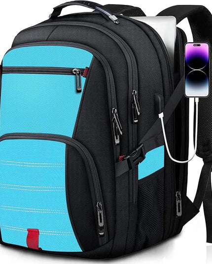 Large Travel Laptop Backpack, 18.4 Inch Laptop Backpacks for Men Women with USB Port, 55L Anti Theft Water Resistant College Bussiness TSA Airline Approved Work Computer Backpack, Lake Blue