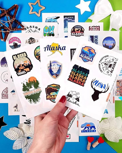 BulbaCraft Alaska Stickers for Water Bottles, Scrapbooking, Alaska Laptop Decals, Gifts for Women & Men