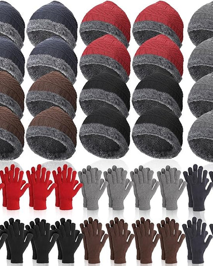 Suhine 40/110 Pcs Winter Hats and Gloves Bulk for Men Women Fleece Lined Beanie & Glove Set Unisex Hats Gloves for Homeless