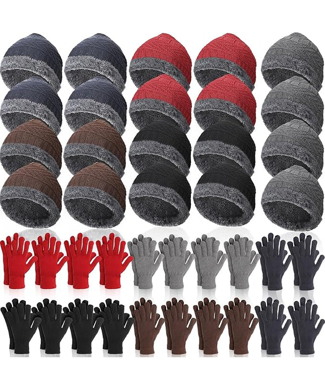 Suhine 40/110 Pcs Winter Hats and Gloves Bulk for Men Women Fleece Lined Beanie & Glove Set Unisex Hats Gloves for Homeless