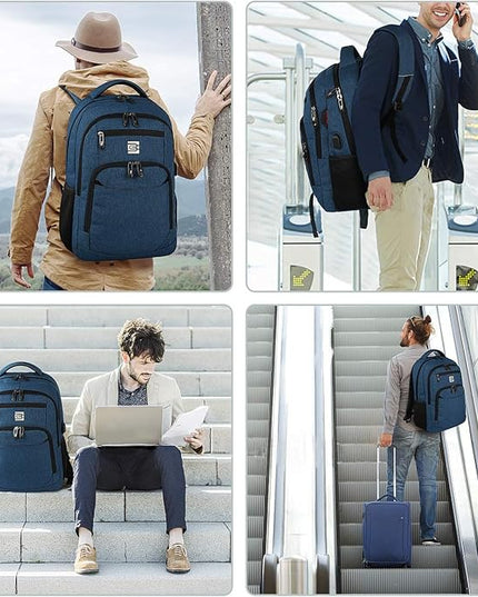 Laptop Backpack,Business Travel Anti Theft Slim Durable Laptops Backpack with USB Charging Port,Water Resistant College Computer Bag for Women & Men Fits 15.6 Inch Laptop and Notebook - Blue