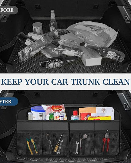 Femuar Car Trunk Organizer, Car Storage Organizer with Large Capacity Waterproof Collapsible Trunk Organizer for Car Suv/Jeep/Sedan (Grey, Standard)