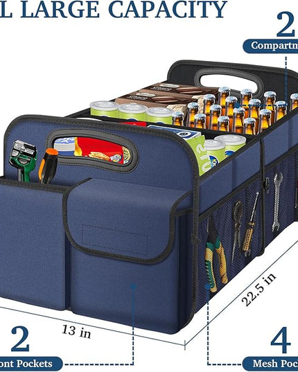 Femuar Car Trunk Organizer, Collapsible, Waterproof, Non-Slip, Blue, 52L, 5 Compartments, Rectangular, Portable, Practical/Functional