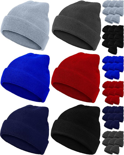 Jecery 50 Pack Winter Beanies Hats Bulk for Homeless Unisex Cold Weather Stretch Caps Warm Knitted Cuffed Hats for Women Men