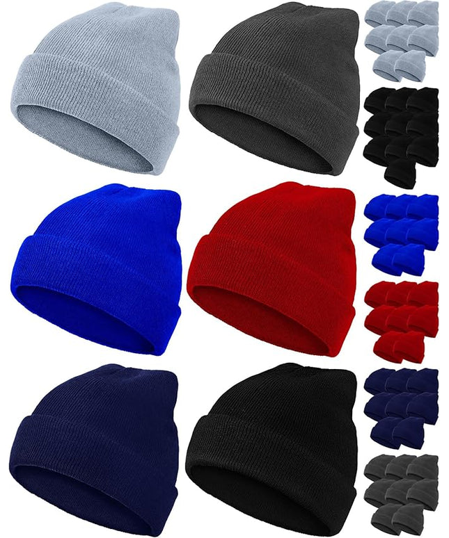 Jecery 50 Pack Winter Beanies Hats Bulk for Homeless Unisex Cold Weather Stretch Caps Warm Knitted Cuffed Hats for Women Men