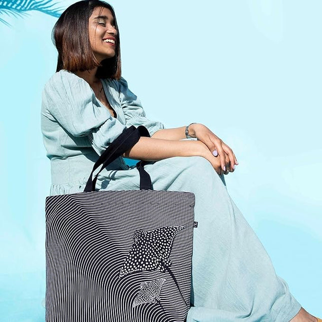 Ecoright Aesthetic Canvas Tote Bag for Women Large Zipper Tote Bags with Pocket, Womens Tote Bag for Yoga, Work, Beach