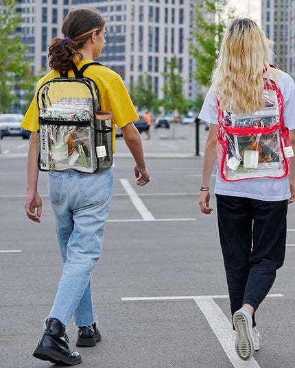 Silkfly 48 Pack Clear Backpacks Bulk PVC Transparent Bookbags Heavy Duty See Through Bags with Pockets for Stadium Work Travel(15 x 11 x 5.2 Inches)