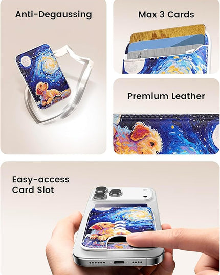 Magnetic Mag-safe Wallet Cell Phone Card Holder for Phone Case with Mag-Safe, Stronger Magnetic RFID Leather Phone Wallet Stick on for iPhone 17/16/15/14/13/12 Series, Fit 3 Cards