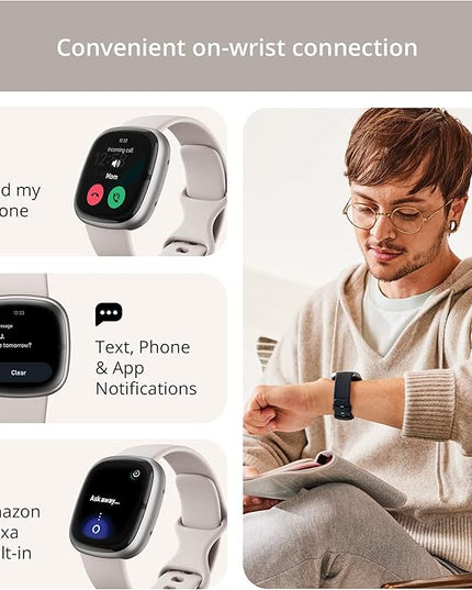 Fitbit Sense 2 Advanced Health and Fitness Smartwatch with Tools to Manage Stress and Sleep, ECG App, SpO2, 24/7 Heart Rate and GPS, Lunar White/Platinum, One Size (S & L Bands Included)