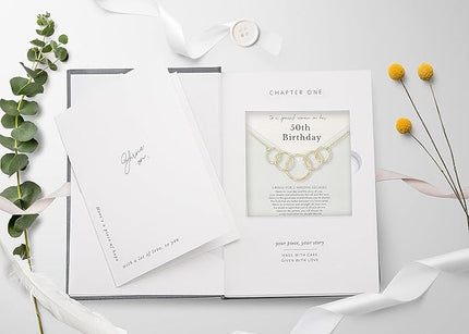 HOPE LOVE SHINE Birthday Necklace – Fashion Jewelry 16+2", 14K Gold Plated Sterling Silver with 3 Interlocking Rings, Hypoallergenic and Comfortable – A Thoughtful Choice for Birthday for Women