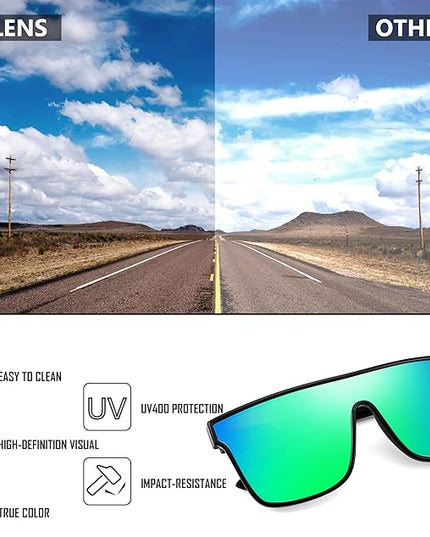 FEISEDY Sunglasses for Women Men, Fashion Mirrored Single Lens, Driving Beach Sunnies UV400 Shades B2996
