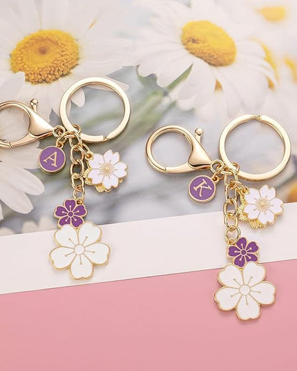SELOVO Initial Keychain Flower Charms for Key Cute Pink Letter Keyring for Backpack