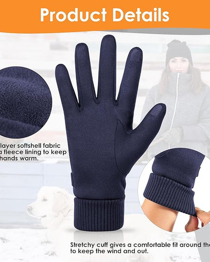 Cold Weather Womens Gloves, Winter Gloves for Women Thermal Warm Fleece Lined, Touchscreen Gloves for Christmas Gifts