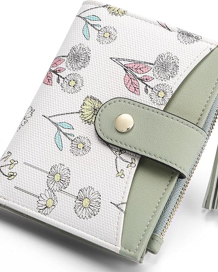 yiijay Small Wallet for Women RFID Blocking Tassle Bifold Slim Thin Leather Wallet Credit Card Holder Wallet Ladies Mini Wallet with Widened Zipper Pocket