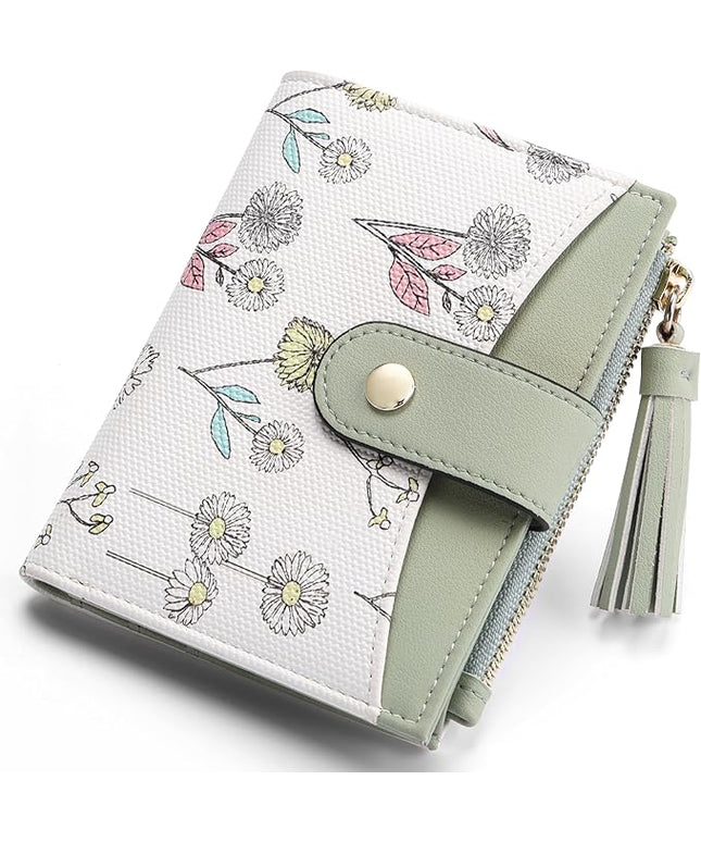 yiijay Small Wallet for Women RFID Blocking Tassle Bifold Slim Thin Leather Wallet Credit Card Holder Wallet Ladies Mini Wallet with Widened Zipper Pocket