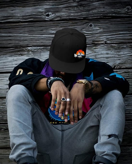Skull Finger Flat Bill Hats for Men Black Mens Snapback Hat Baseball Cap Fitted Hat Rock N Roll Skeleton Hand Snap Backpack