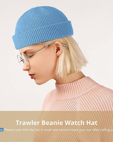 SATINIOR 4 Pieces Trawler Beanie Watch Hat Roll up Edge Skullcap Fisherman Beanie Unisex