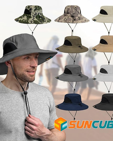SUN CUBE Wide Brim Sun Hat Men Women, Fishing Hats Sun UV Protection, Mens Hiking Bucket Hat Safari Beach Boonie, UPF 50+