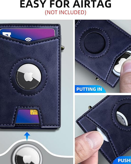 miyozi Airtag Wallet for Men Money Clip 9-Card Pop-Up Credit Card Holder with ID Window RFID Blocking Metal Case Magnetic Closure Front Pocket Wallet Gift Box