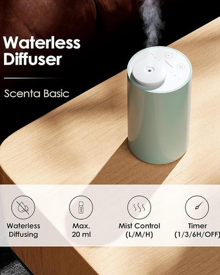 Airversa Waterless Diffuser for Essential Oil, Car Diffsuer, Battery Operated Nebulizer, 0.7 Fl Oz/ 20mL, Mini Scent Air Machine, 3 Timers & 3 Mist Levels for Home, Room, Car, Office - AN6 Green Lily