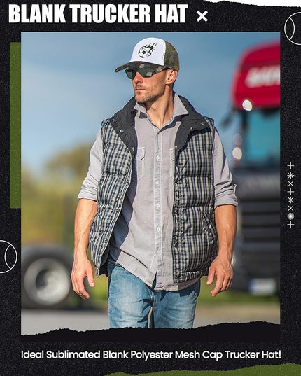 10 Pcs Sublimation Blank Trucker Hats Bulk Mesh Baseball Cap Polyester Mesh Trucker Hat for Men and Women