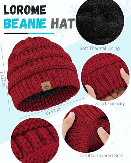 Winter Beanie Hat Scarf Gloves, Warm Fleece Knit Hats Touch Screen Gloves Neck Scarf Set Winter Gifts for Unisex Adult