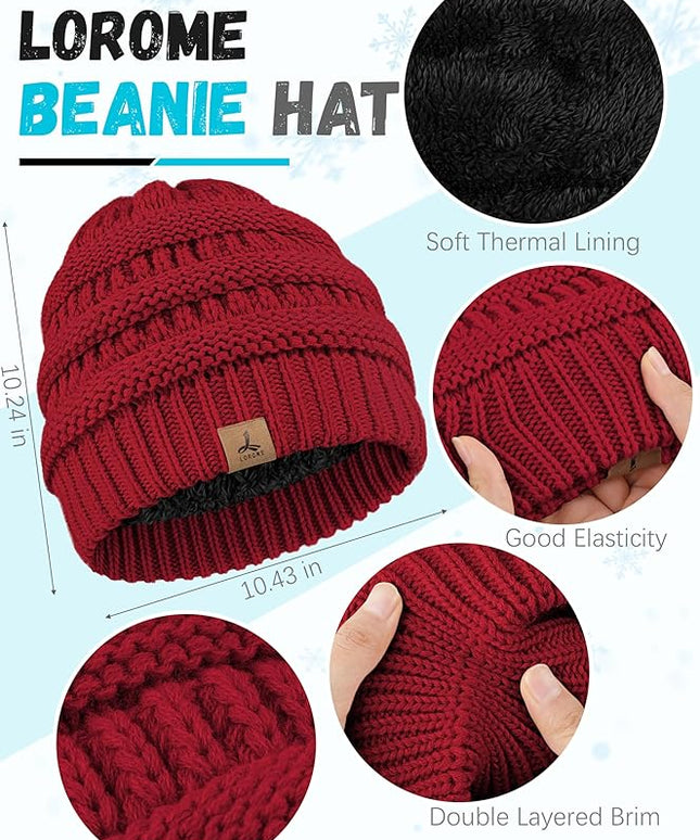 Winter Beanie Hat Scarf Gloves, Warm Fleece Knit Hats Touch Screen Gloves Neck Scarf Set Winter Gifts for Unisex Adult