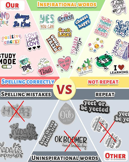 Greingways 300 PCS Inspirational Stickers for Adults, Motivational Water Bottle Stickers for Teens Kids Teachers, Journaling Scrapbook Laptop Positive Quote Vinyl Sticker for Vision Board Supplies