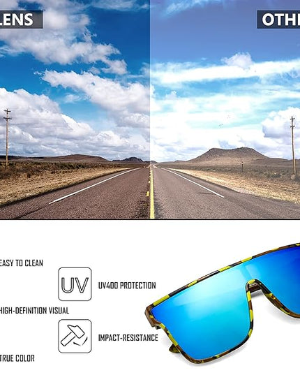 FEISEDY Sunglasses for Women Men, Fashion Mirrored Single Lens, Driving Beach Sunnies UV400 Shades B2996