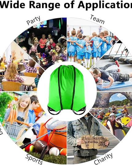 GoodtoU Drawstring Bags - Nylon Backpacks with Drawstring Closure, Bulk Cinch Sack Gym Bags for Sports, Travel, Teams (Green, 48Pcs)